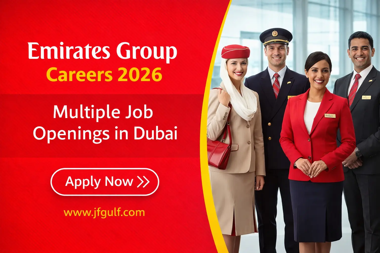 Emirates Group careers 2026 job vacancies promotion banner showing multiple job opportunities in Dubai