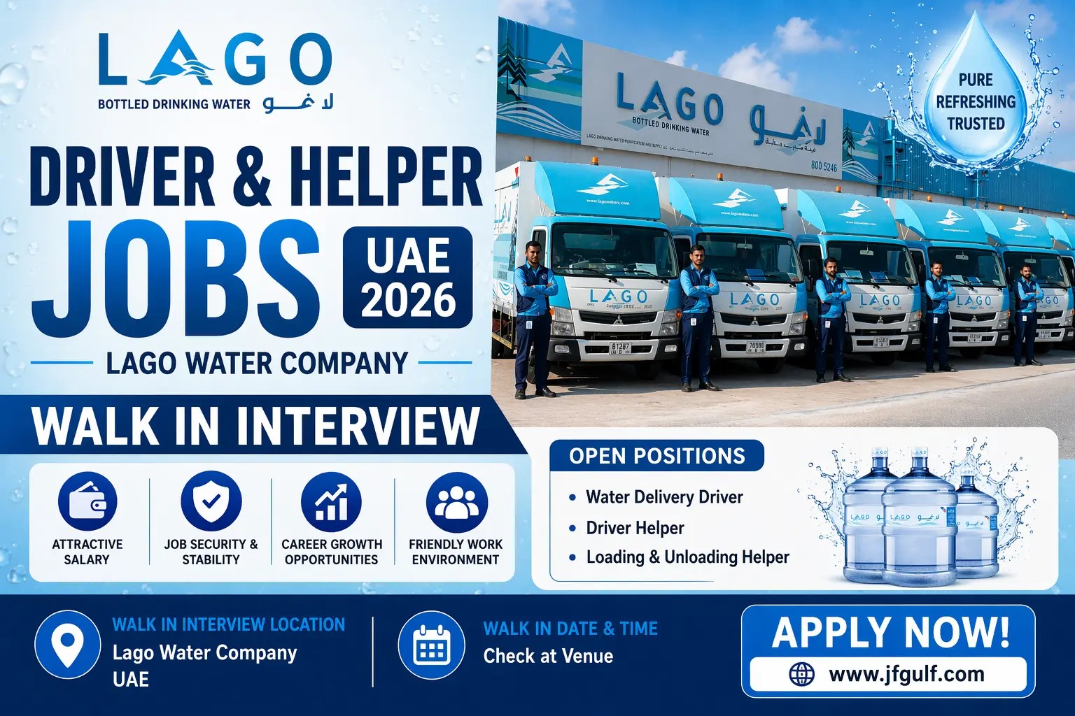 Driver and helper jobs UAE 2026 Lago Water Company walk in interview Ajman
