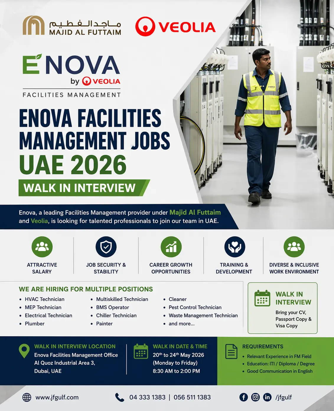 Facilities management jobs UAE 2026 ENOVA technician vacancies Dubai