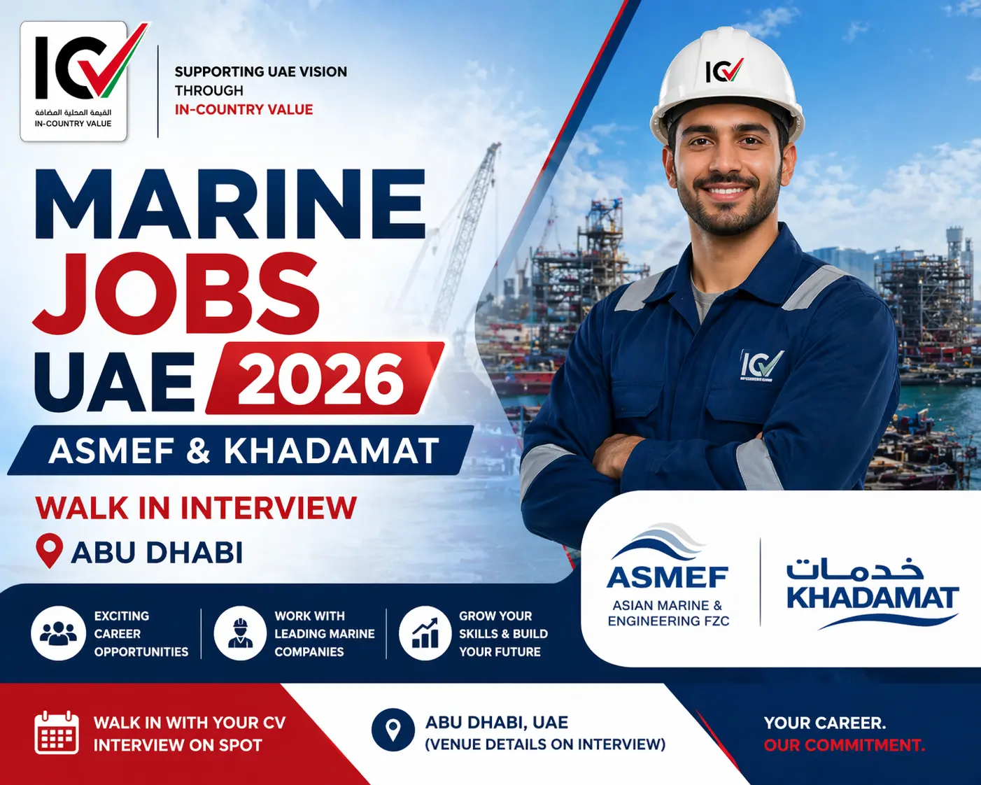 Marine jobs UAE 2026 ASMEF Khadamat walk in interview Abu Dhabi