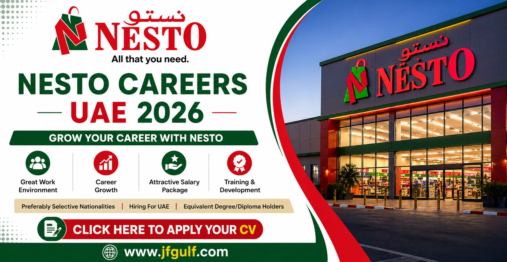 NESTO supermarket jobs UAE 2026 Dubai vacancy