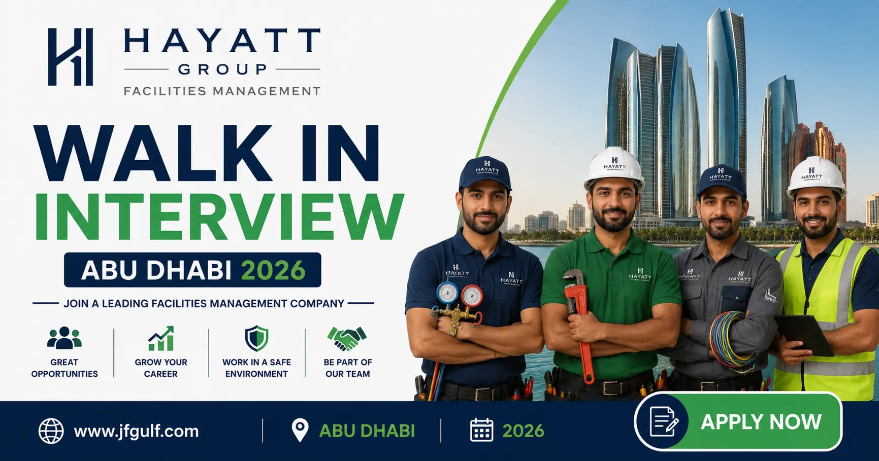 Hayatt Group Facilities Management walk in interview Abu Dhabi 2026 for MEP and civil technician jobs in Khalifa City