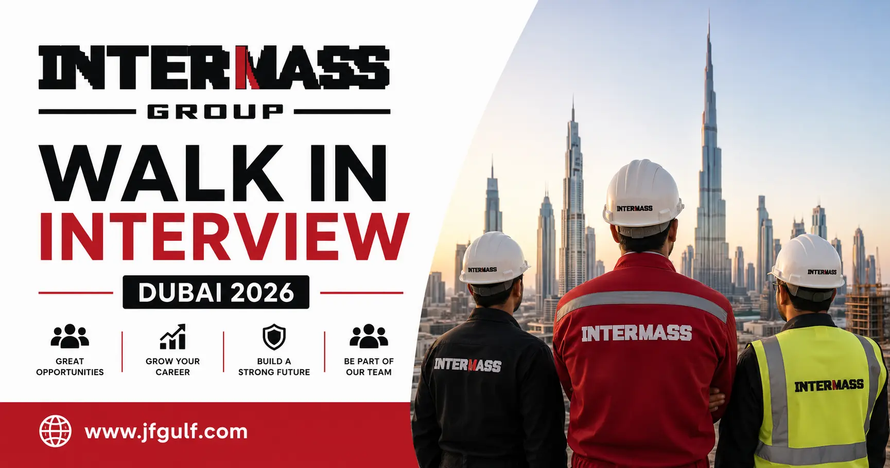 Intermass Engineering walk in interview Dubai 2026 for Foreman and Chargehand construction jobs at Jebel Ali Parco Camp